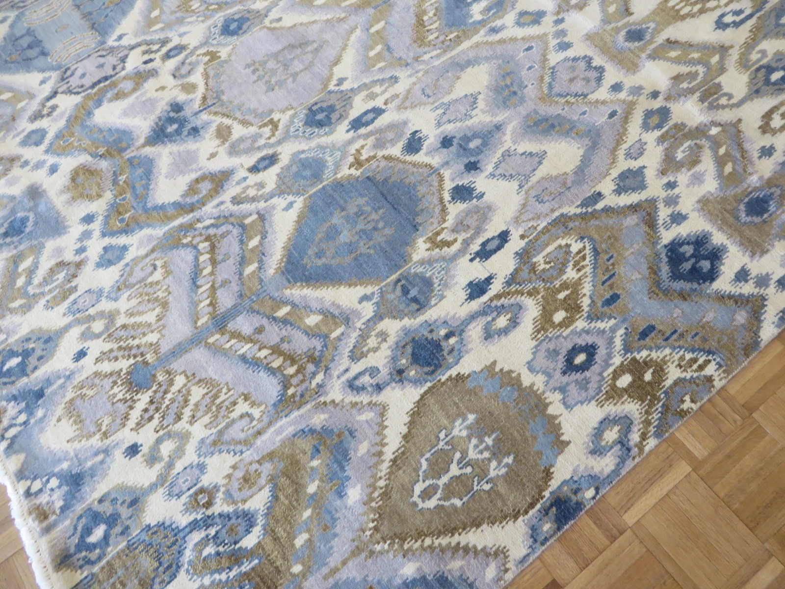 7’10 X 10’2 Hand Knotted Ivory Sky Blue Ikat Peshawar Oriental Rug G5205