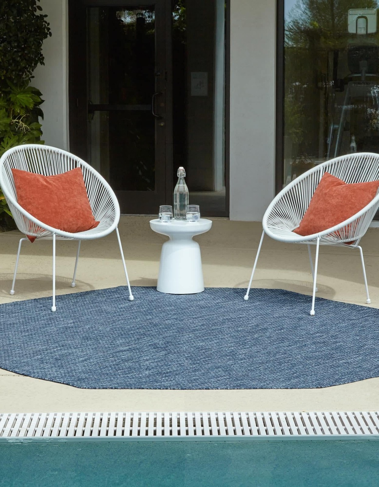 Blue Octagonal Kitchen Rug 8×8 Durable Pet Friendly Indoor Outdoor Use