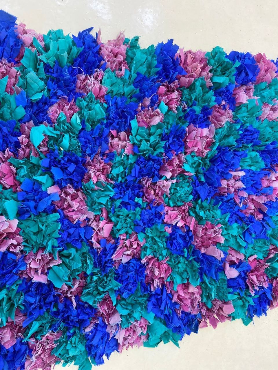 Moroccan Rug Handmade Boucherouite 2’6×6’1 ft Vintage Berber Blue Pink Home Rug