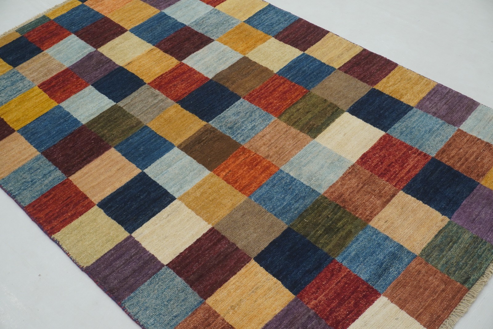 4×6 ft Check Gabbeh Multicolor Afghan Hand Knotted Wool Area Rug