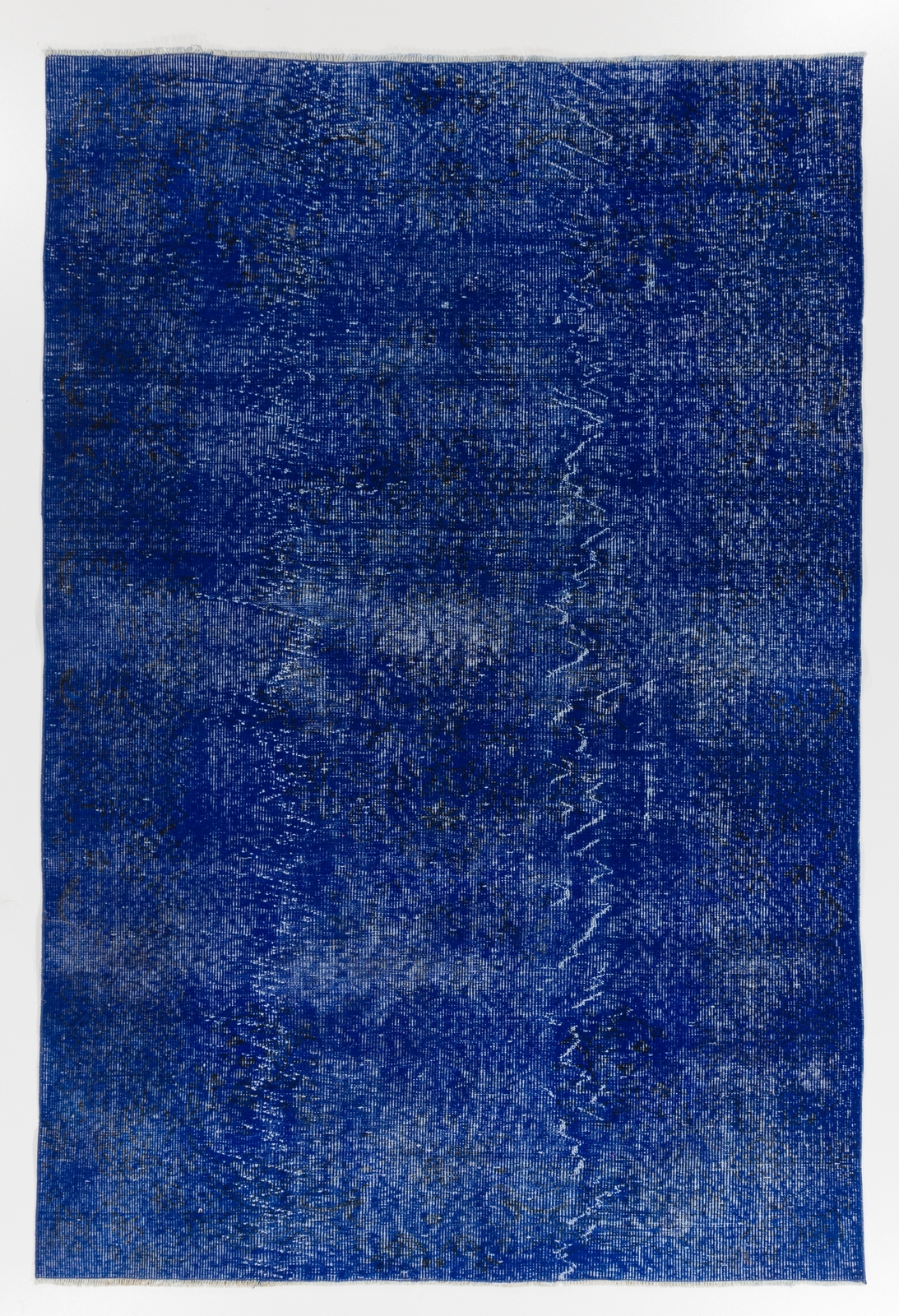 6.4×9.6 Ft Vintage Rug Re-Dyed in Blue Color, Hand-Knotted in Turkey
