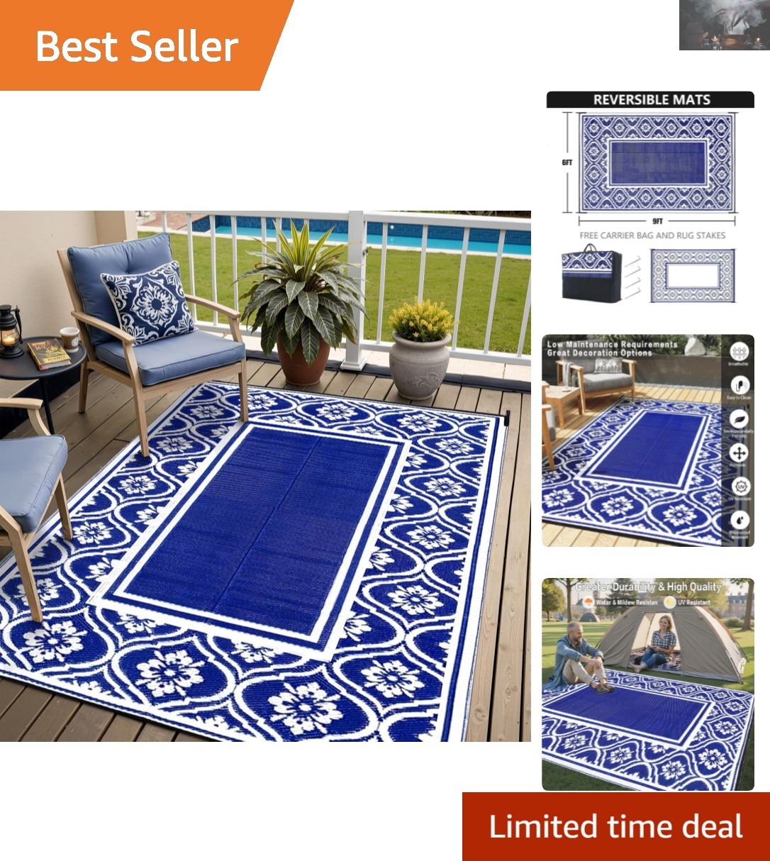 Durable 6′ x 9′ Outdoor Rug – Waterproof & Easy to Clean for Every Adventure