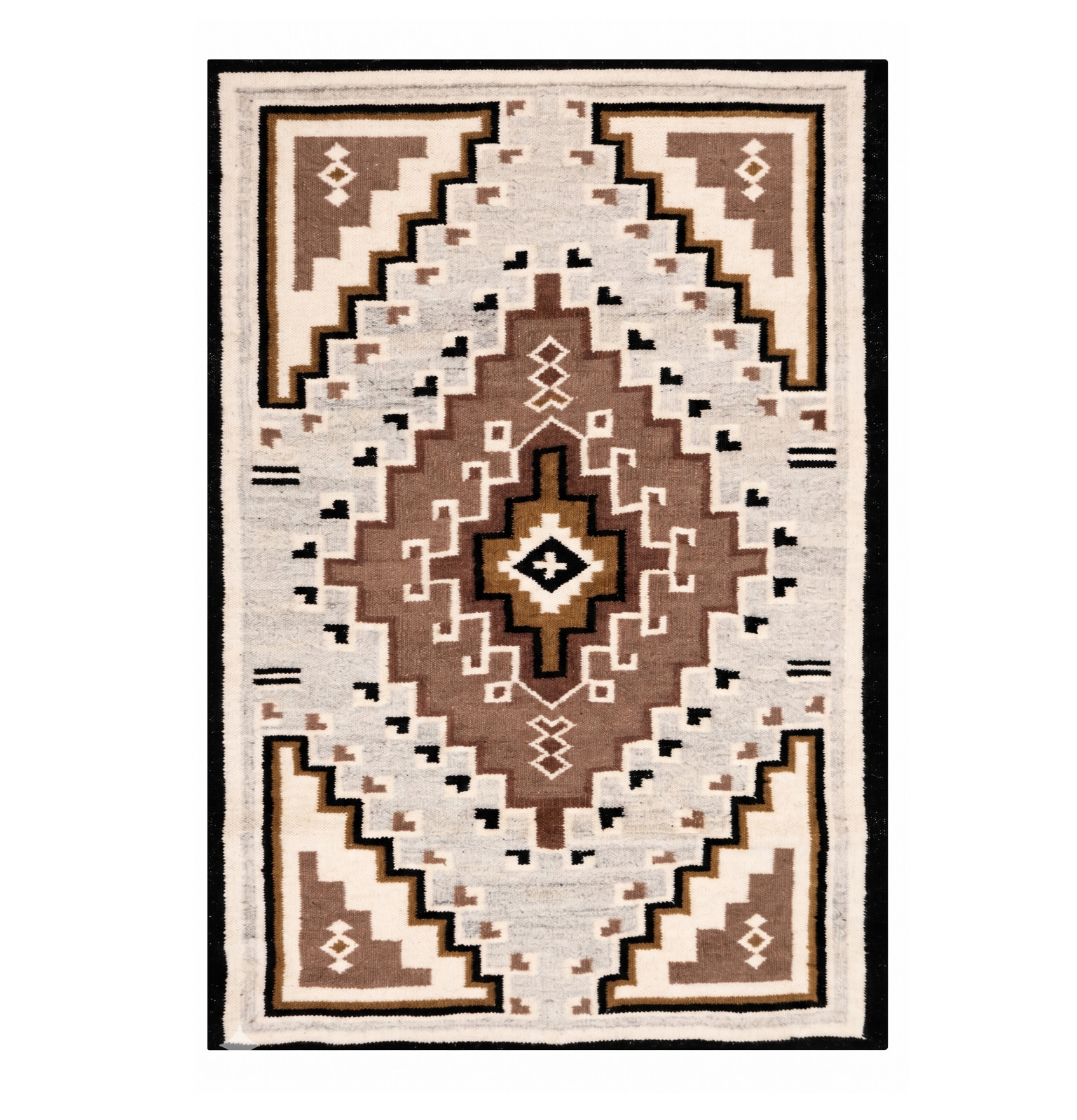 Navajo Medallion Kilim Rug Handwoven Ivory Brown Southwestern Wool Flatweave