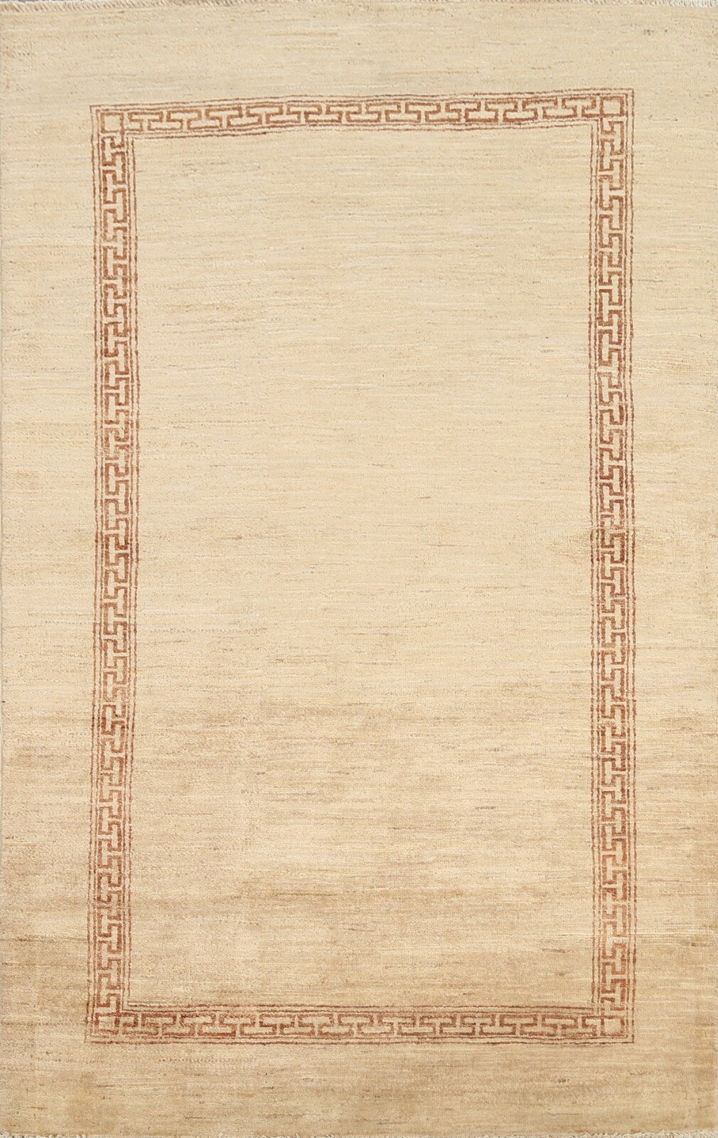 Modern Beige Bordered Gabbeh Oriental Area Rug Hand-Knotted Wool 4×6 Carpet