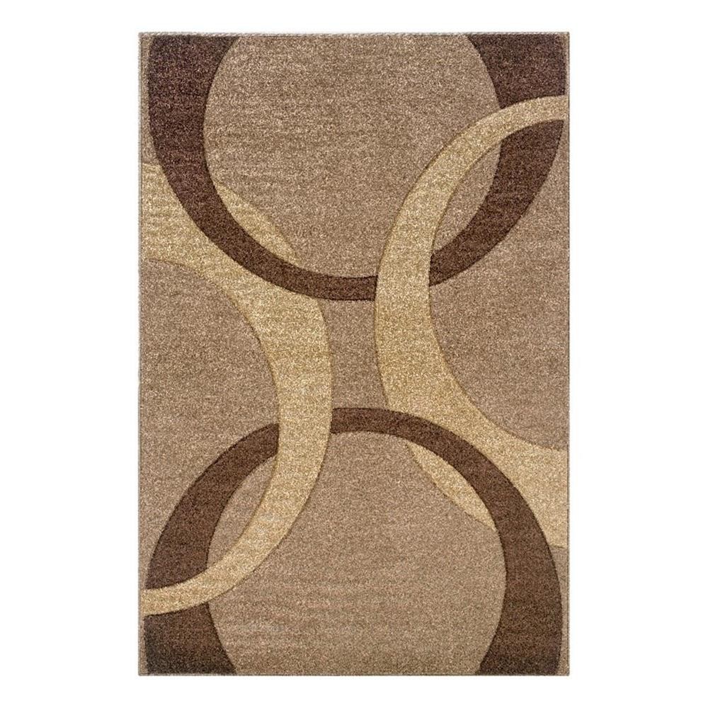 Linon Corfu 60″W Modern Pile Fabric Area Rug in Tan & Brown Finish