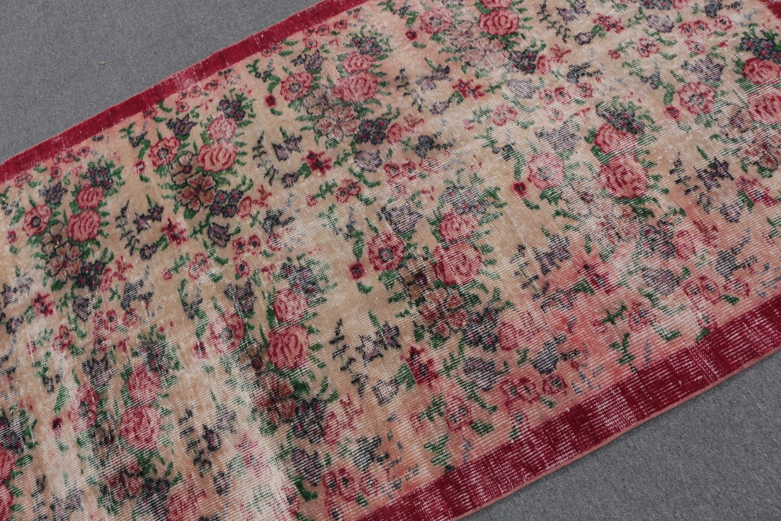 4,1×7,3 ft Turkish Rug, Vintage Area Rug, Red Pink Oriental Wool Rug