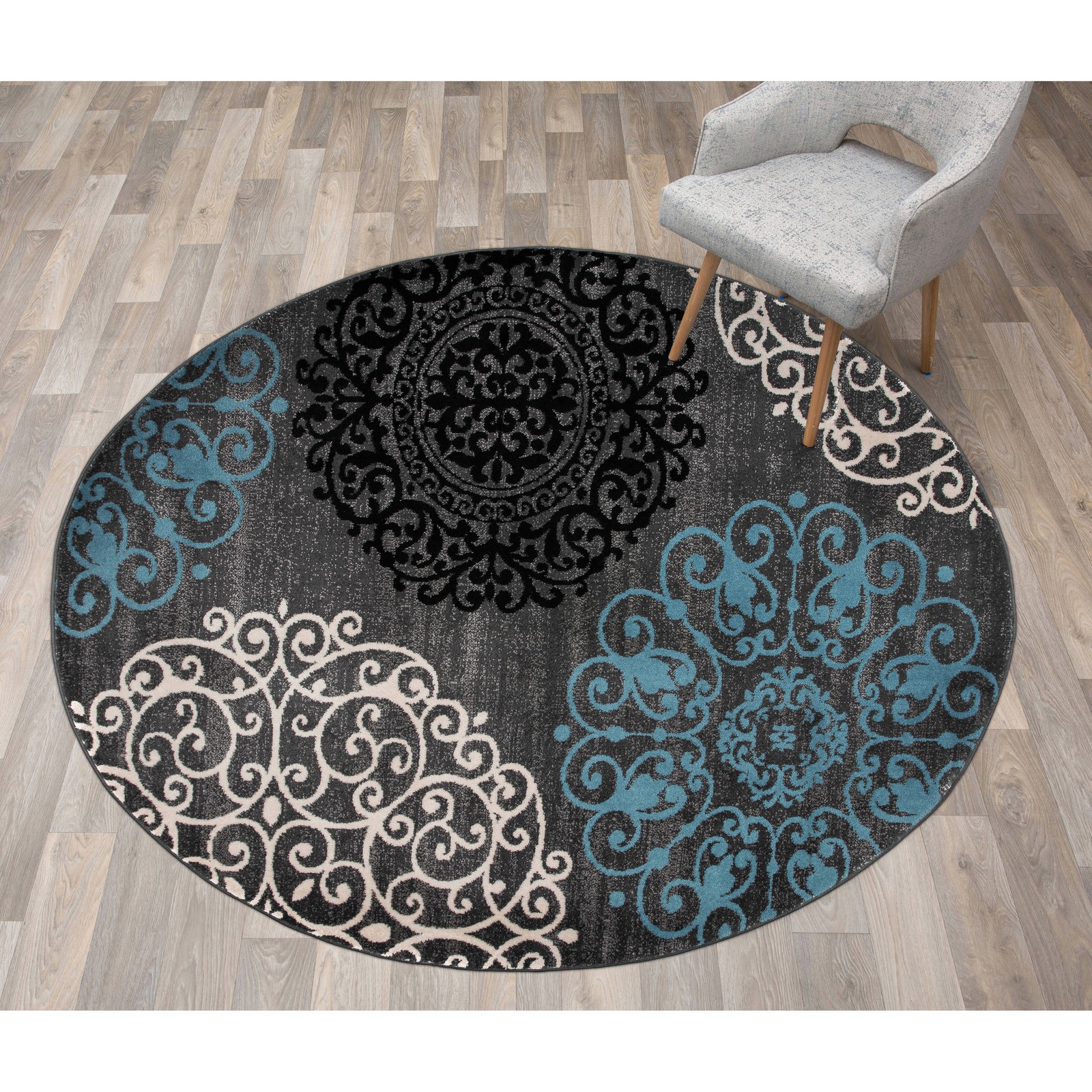 Rugshop Round Carpet Floral Jute Round Rugs for Living Room Gray 6’6″ Round Rug