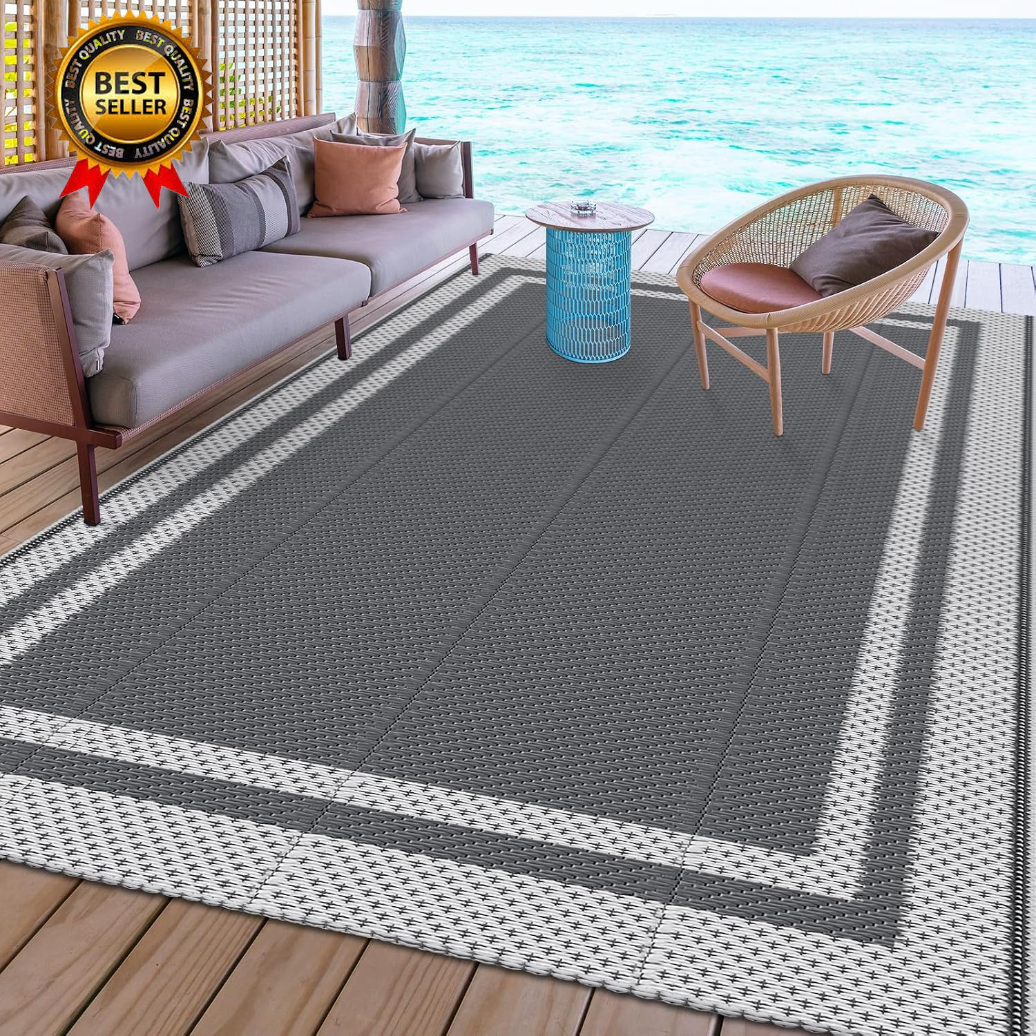 Outdoor Rug Reversible Portable Plastic Straw Camping Rugs for outside Rv…