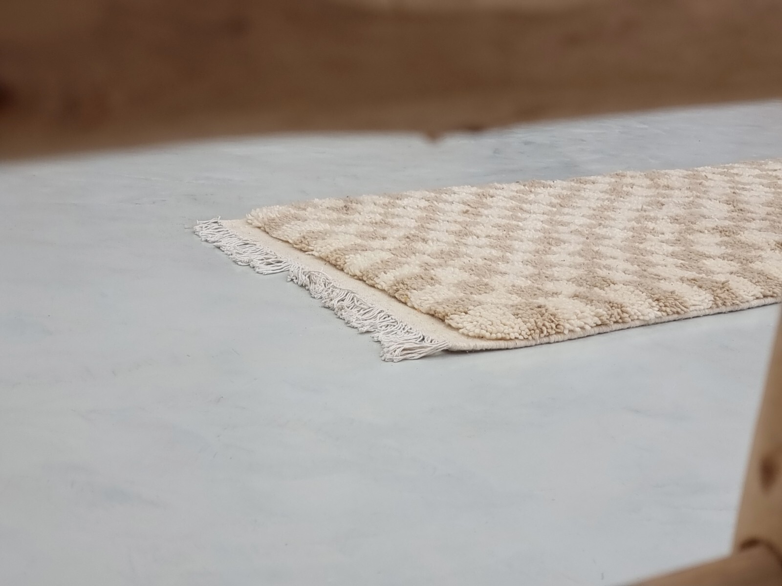 Moroccan Beniouarain Handmade Rug 2’3×6’1 Berber Checkered Brown Wool tribal Rug