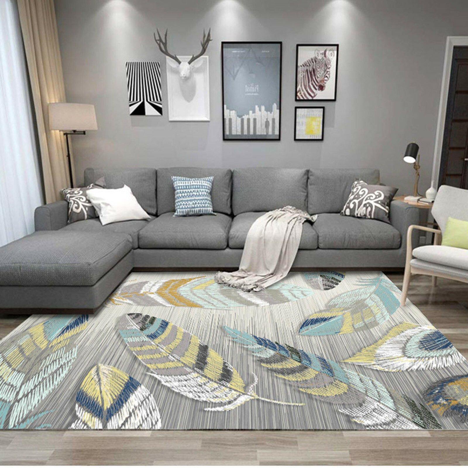 3D Colored Feathers ZHUA1372 Game Non Slip Rug Mat Photo Carpet Zoe