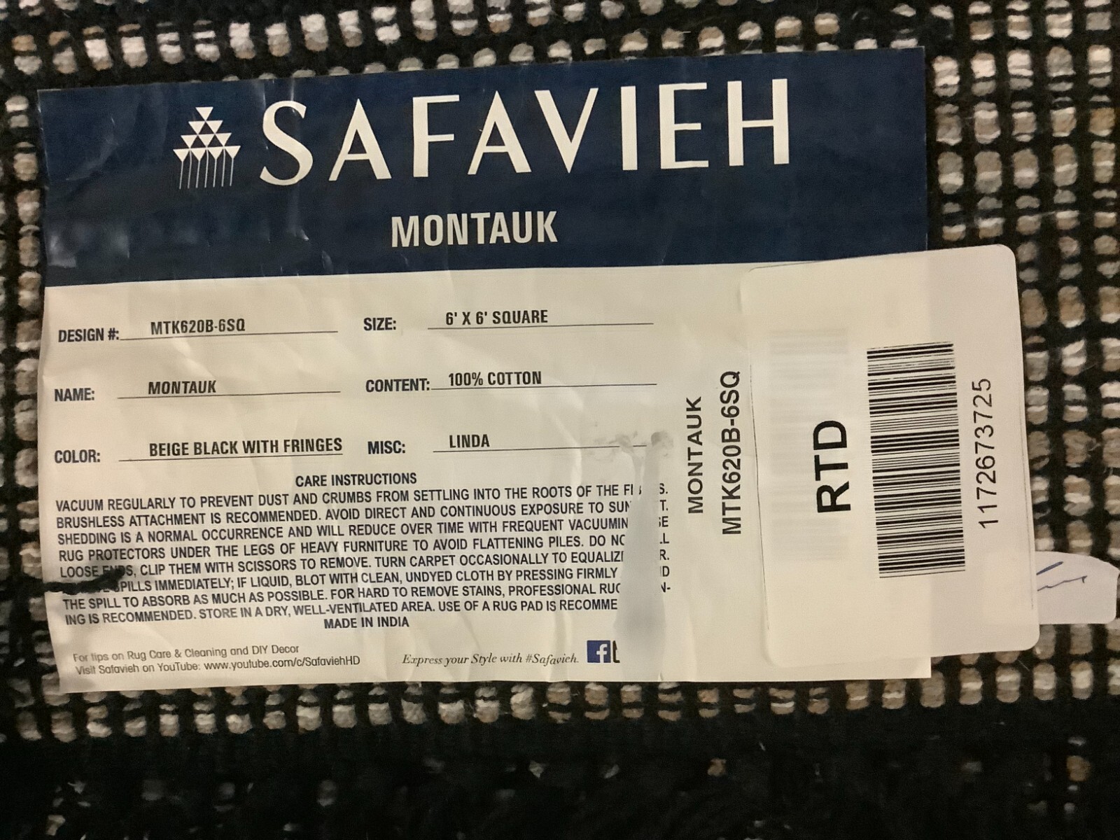 BEIGE / IVORY 6′-0″ x 6′-0″ Flaw in Rug, Reduced Price 1172673725 MTK620B-6SQ