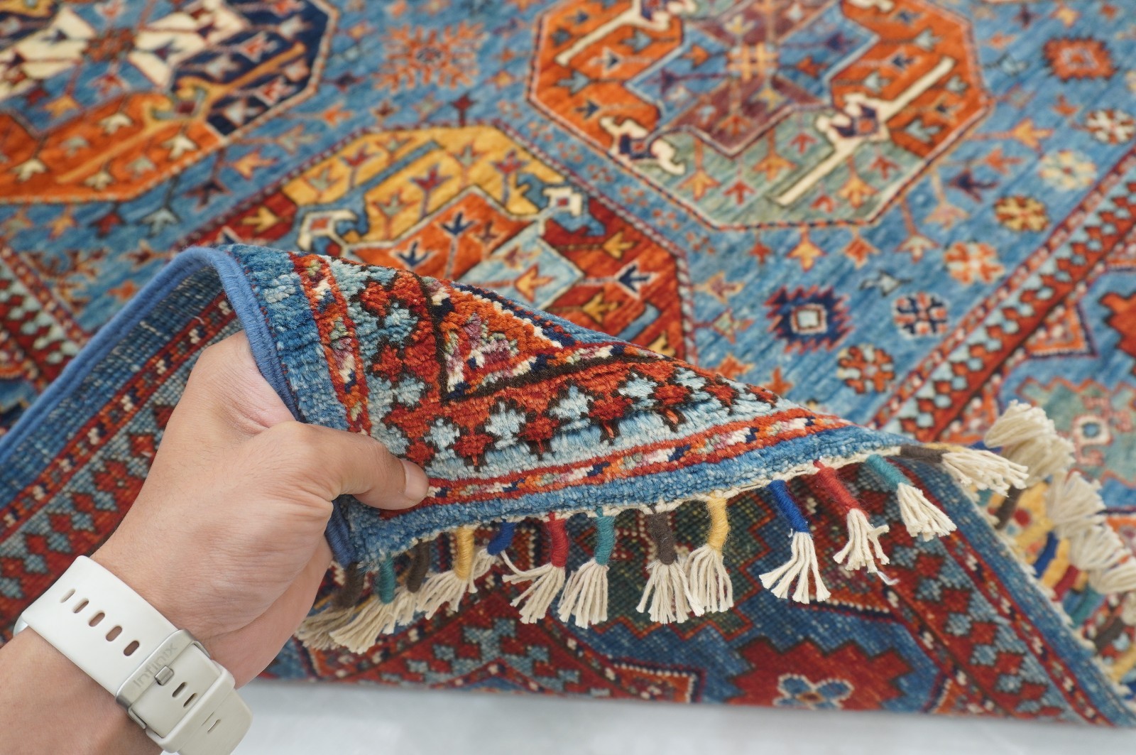 6×8 ft Blue Ersari Afghan Hand Knotted Wool Tribal Area Rug