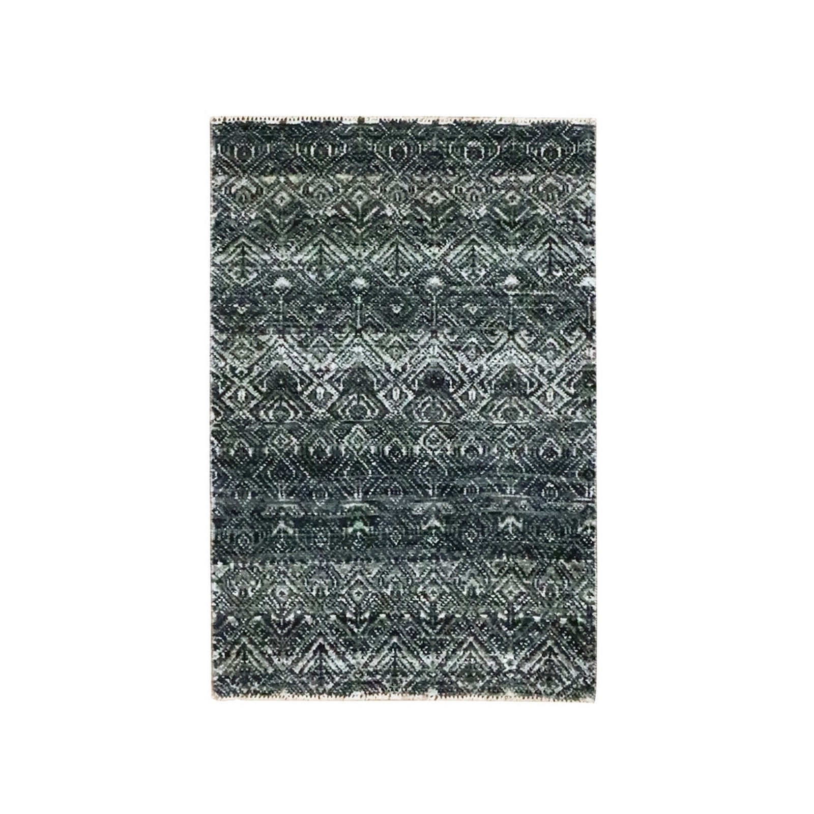 2’x3′ Gray Hand Knotted Kohinoor Herrita Repetitive Design Wool Mat Rug R76157