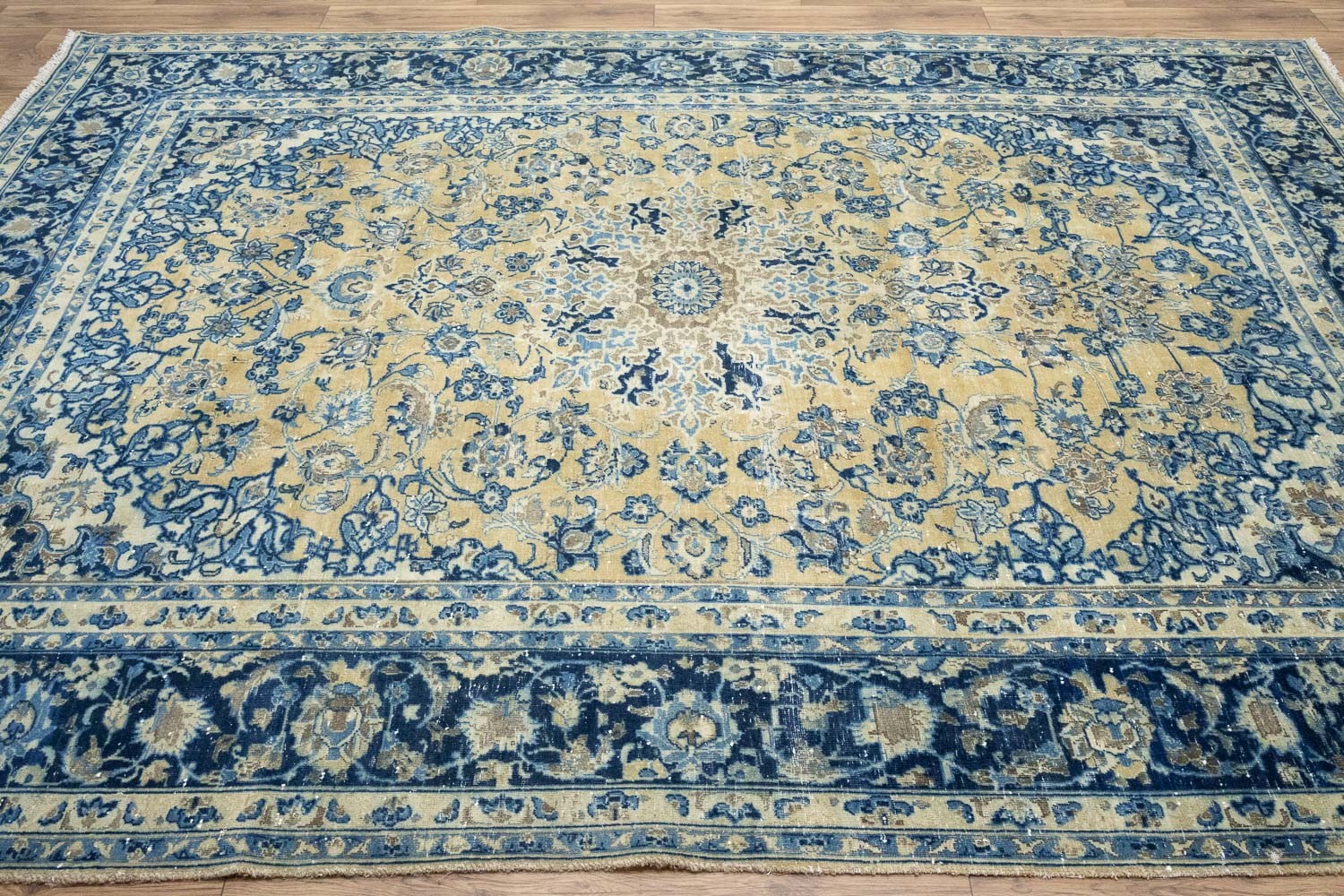 Semi-Antique Floral Oriental Wool Rug Handmade Distressed Carpet 8’2×10’5 Ft