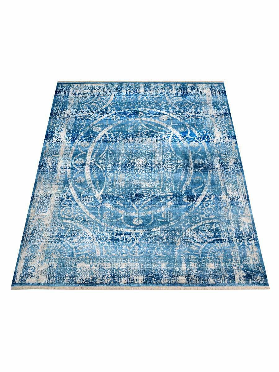 Machine Woven Cross Weave Polyester Area Rug Oriental Blue BBH Homes BBM00078
