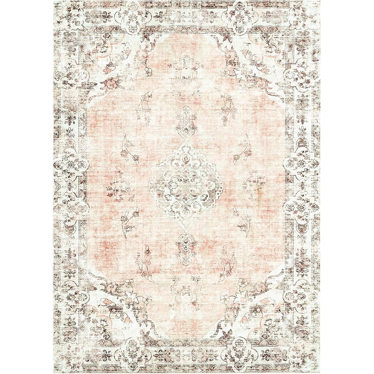 Vintage Area Rug 5’x7′ Light Pink/Multi Thin Entryway Mat for Kitchen Indoor