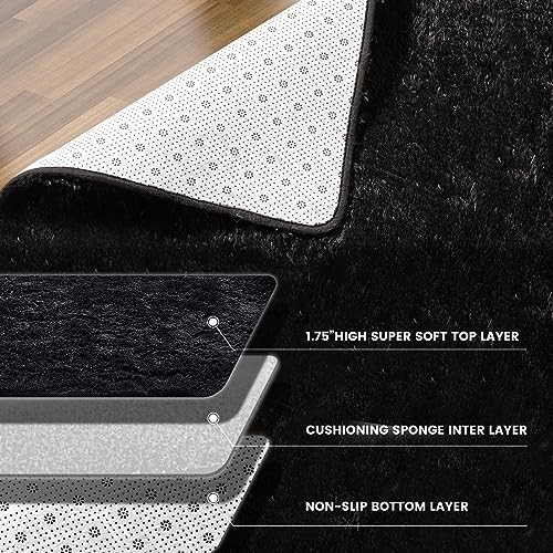 KNZE Super Soft Area Rugs for Living Room 5×7 Black, Fluffy Furry Shaggy Fuzzy