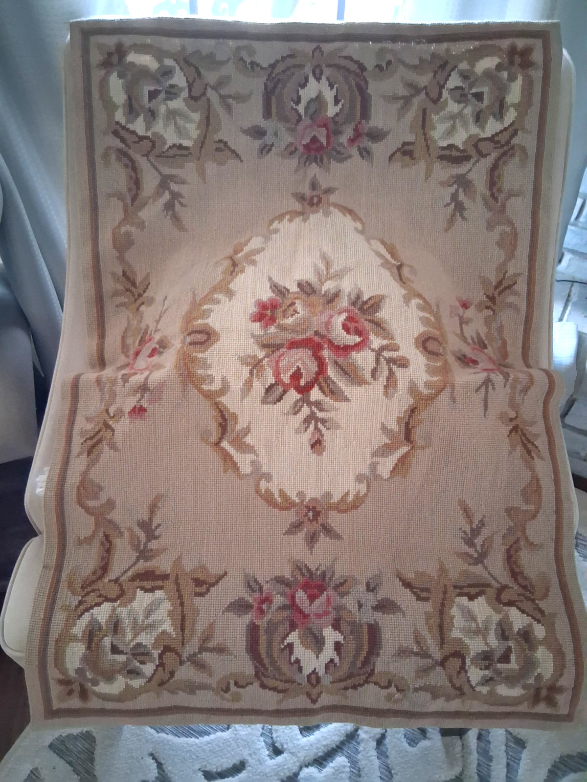 Vintage French Style Aubusson Rug Needlepoint Roses Handmade Tapestry 2ft x 3ft