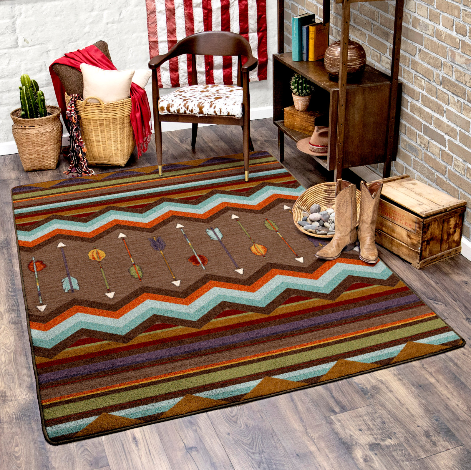 American Dakota Cresting Fletcher Arrow Multi Southwestern Country Rug 5’x8′
