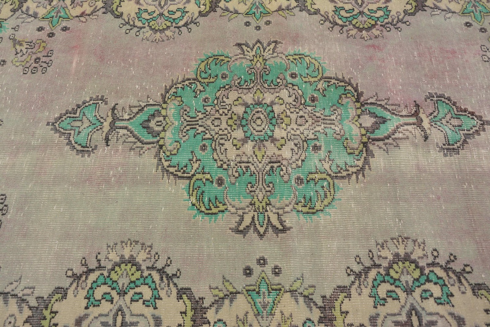 Turkish Vintage Rug, 4,9×8,1 ft Area Rug, Green Pink Check Rug