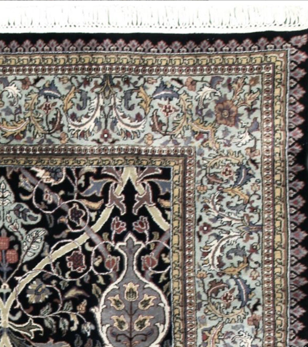 Spectacular Hand Knotted Area Rug Arts & Craft Black Wool New 8 X 11.5ft Jaipur