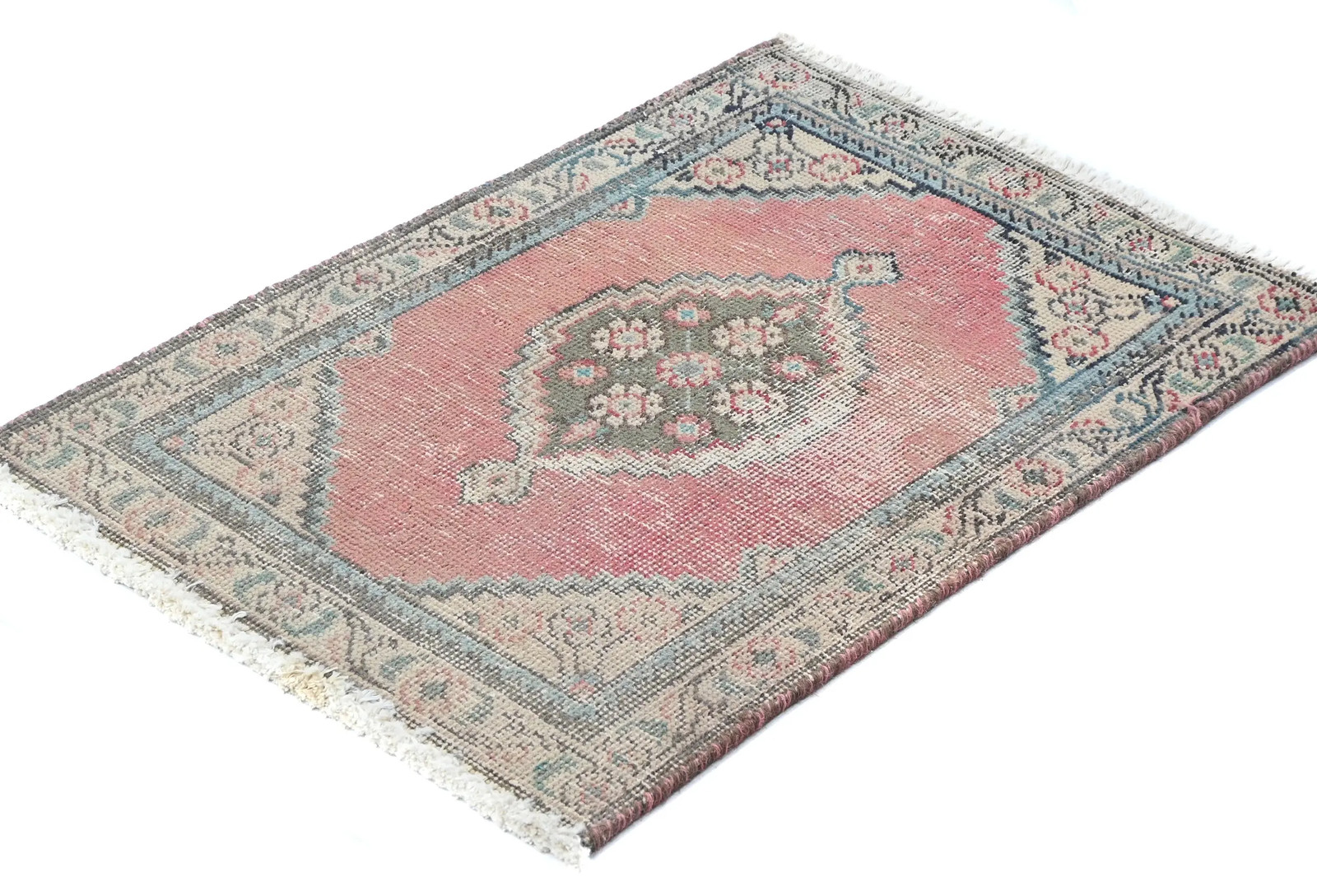Semi-Antique Distressed Oriental Rug Muted Floral Design Decor Carpet 1’7X2’2 ft