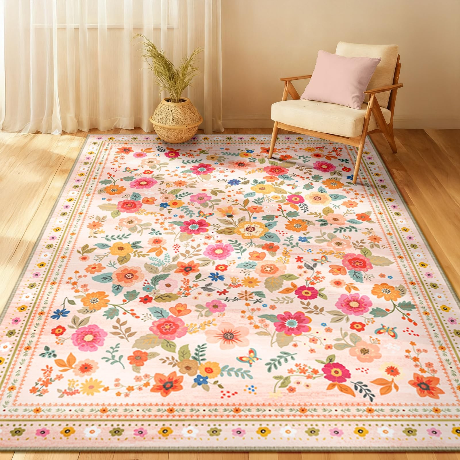 4×6 Area Rugs for Living Room Vacuum-Friendly Machine Washable Area Rug Flowe…