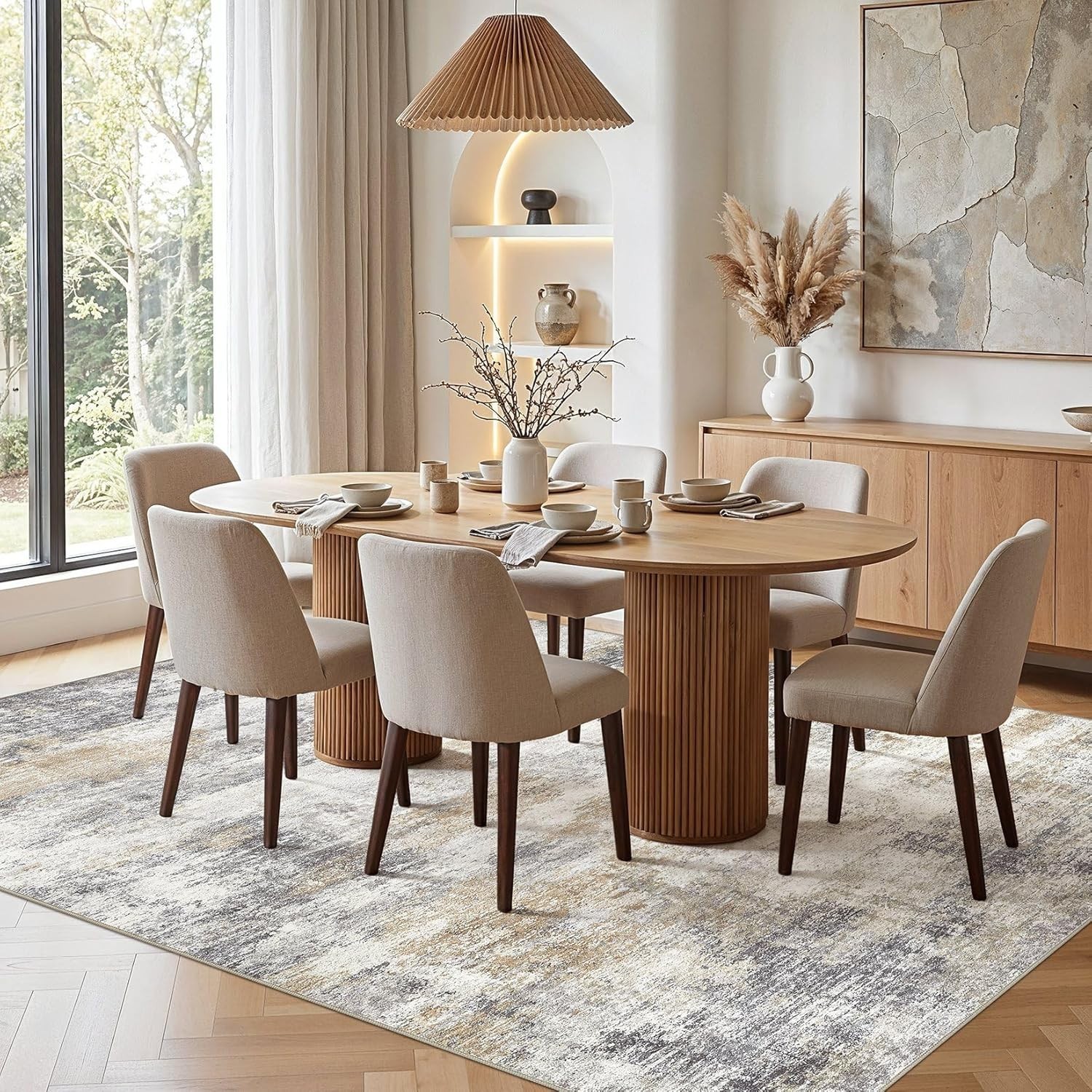 5X7 Area Rugs Living Room – Washable Neutral Modern Abstract Soft Non-Slip Rug I