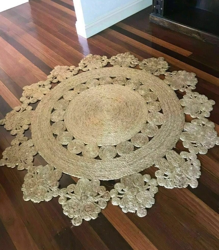 Round Rug Natural Jute Carpet Braided 4 Foot Area Rustic Handmade Woven New