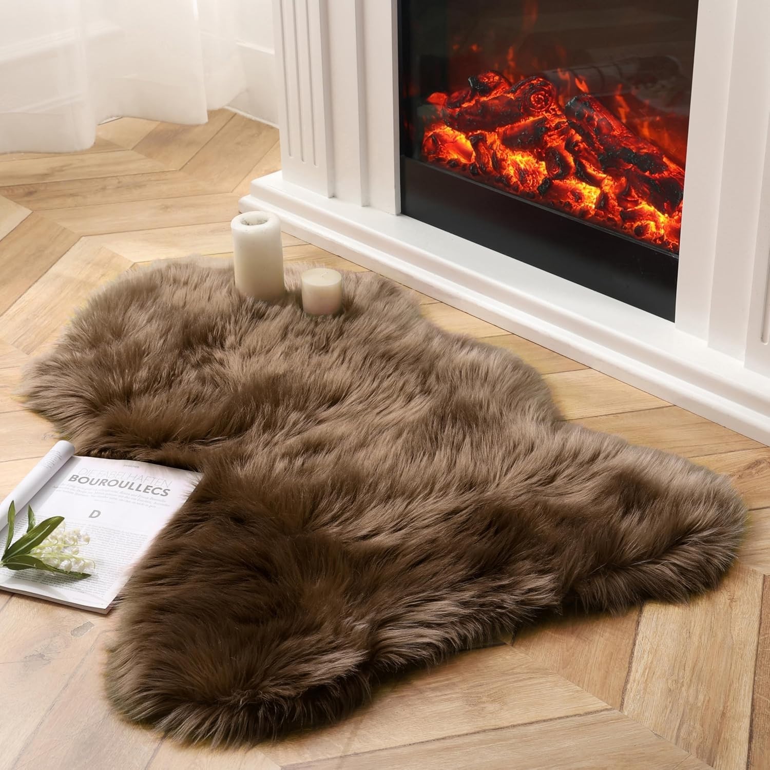 2×3 Ft Dark Coffee Faux Fur Area Rug – Perfect for Bedroom and Nursery