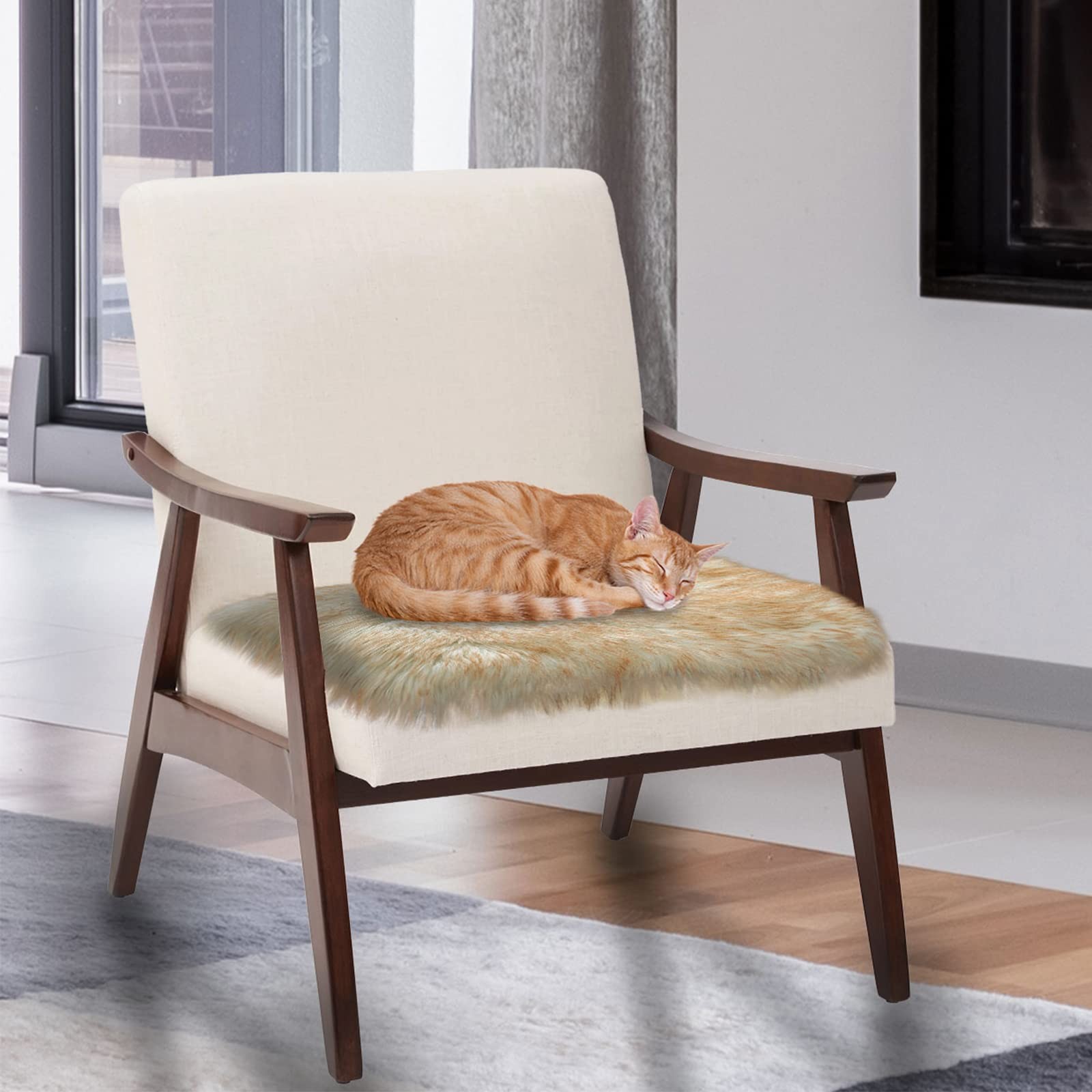 Square Faux Fur Sheepskin Chair Cover Seat Cushion Pad Super Soft Area Rugs f…