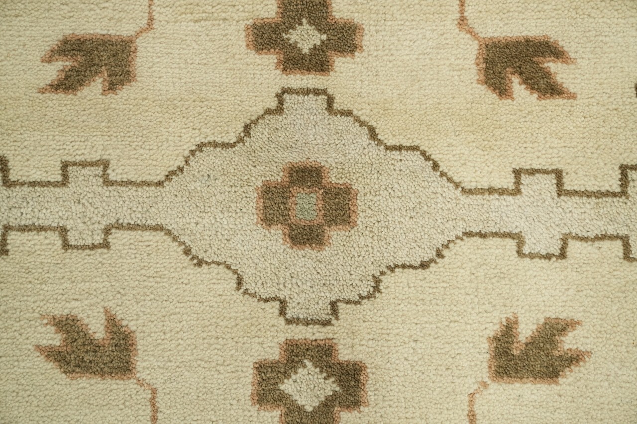 Oushak Textured Beige and Green Traditional 12×11 Large Hand-Knotted Area Rug