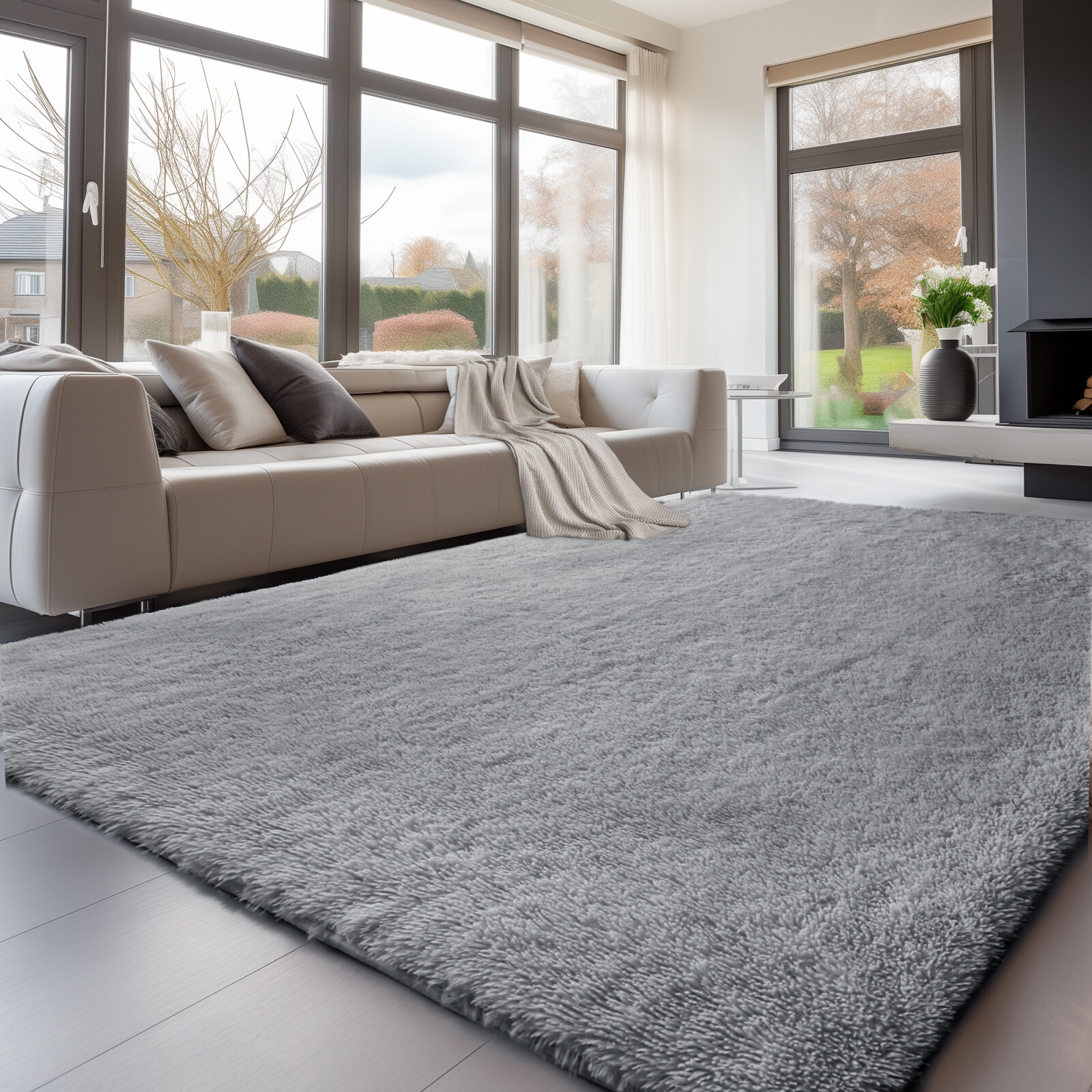 Large Size Shaggy Fluffy Area Rugs Carpets for Living room Bedroom Light Grey
