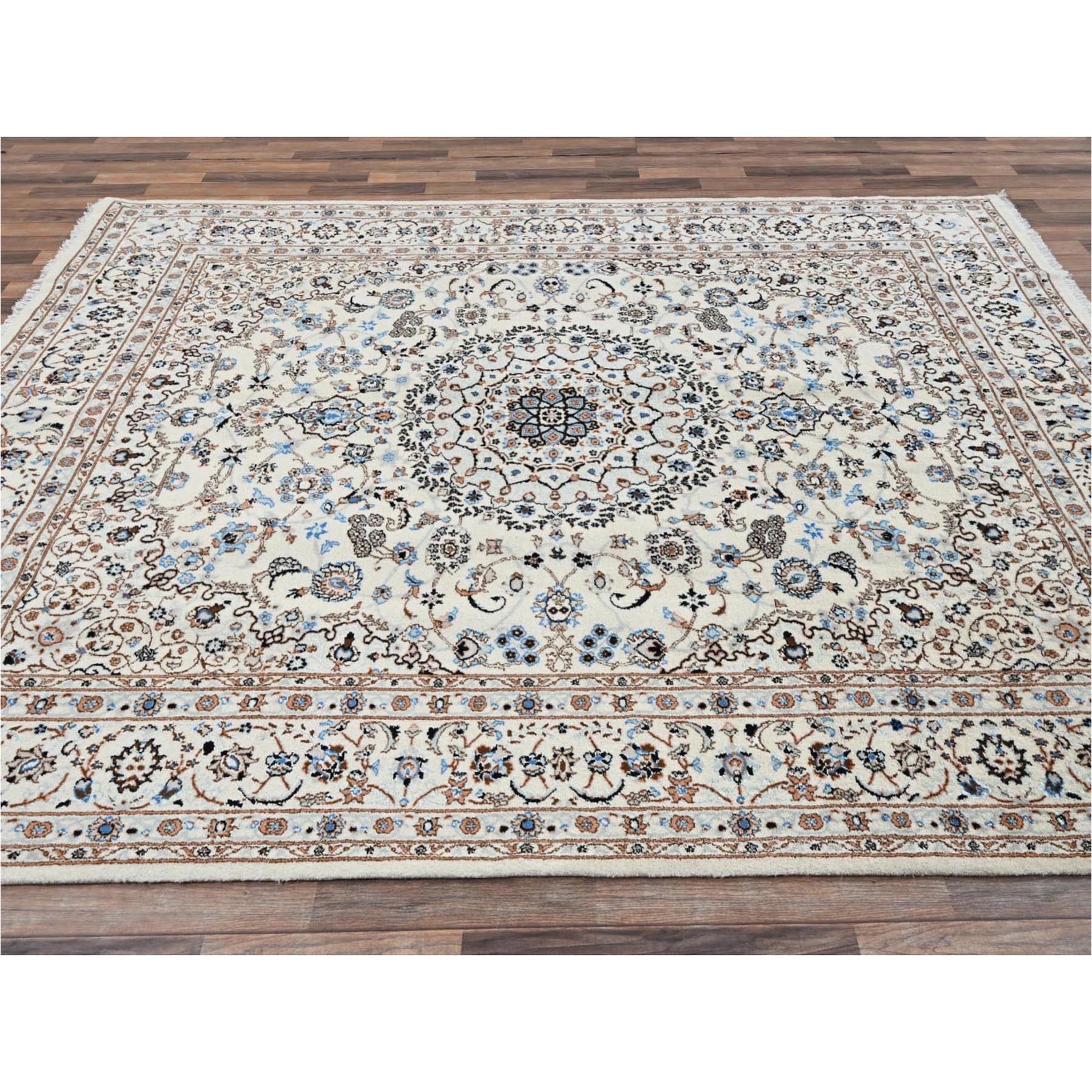 8’x10’1″ Ivory Zoroastrian Nain Wool and Silk Hand Knotted 400 KPSI Rug 2807