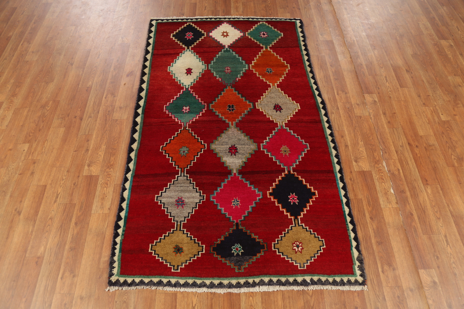 Vintage Nomadic Geometric Gabbeh Area Rug 4×6 Wool Hand-knotted Tribal Carpet