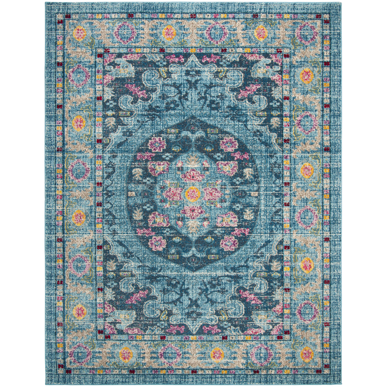 SAFAVIEH Transitional Boho Distressed Area Rug Light Blue and Fuchsia Madison
