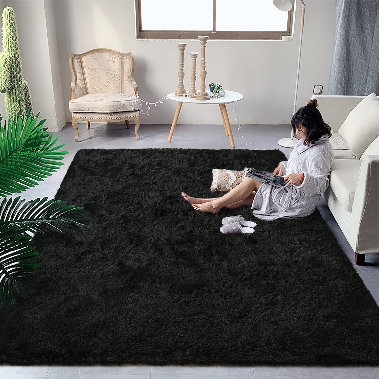 DweIke Super Soft Shaggy Rugs Fluffy Carpets, Black Area Rug for Living Room …