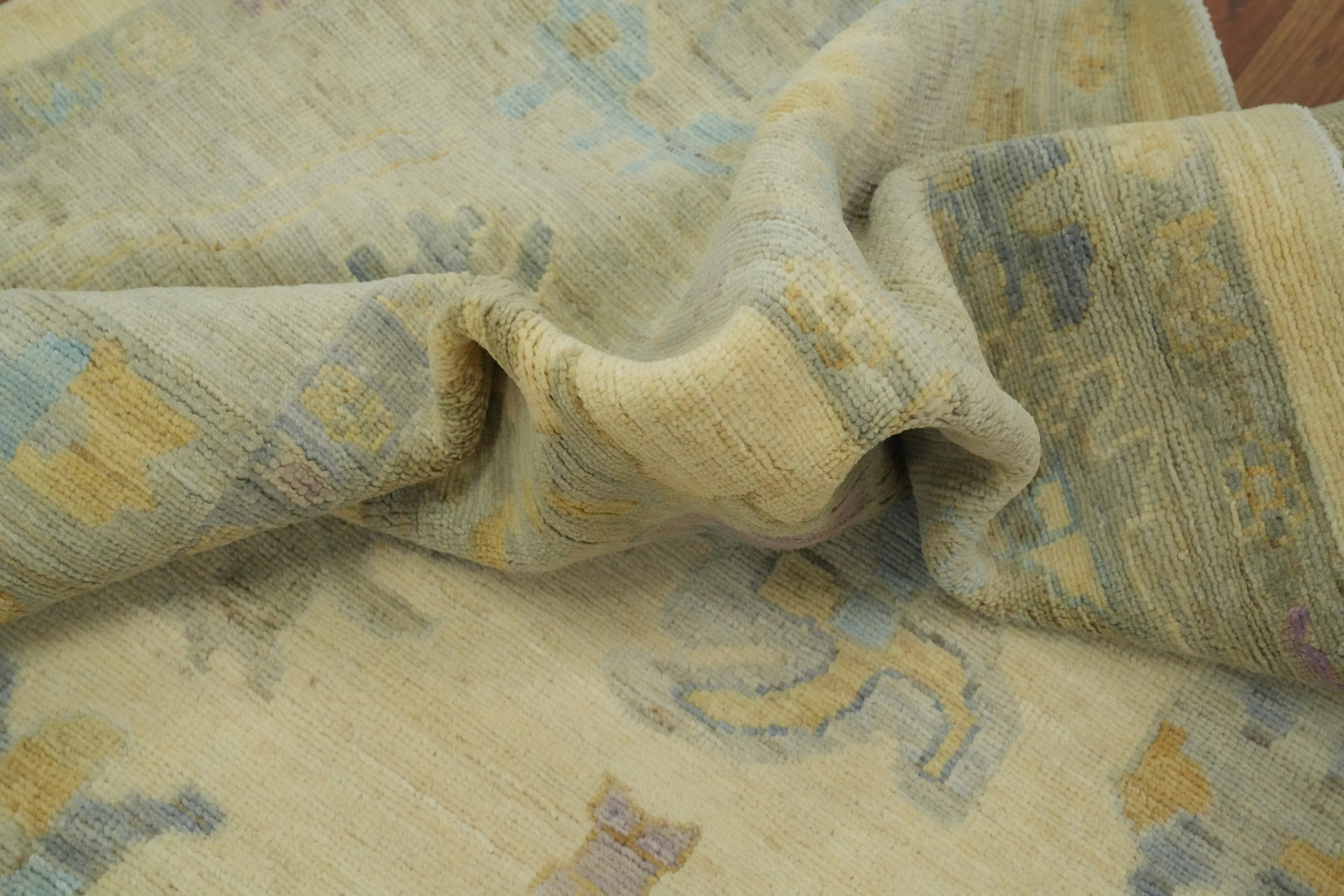 Handmade Yellow / Beige Oushak Turkish Area Rug 9×11 Ft Vegetable Dye Wool Rug