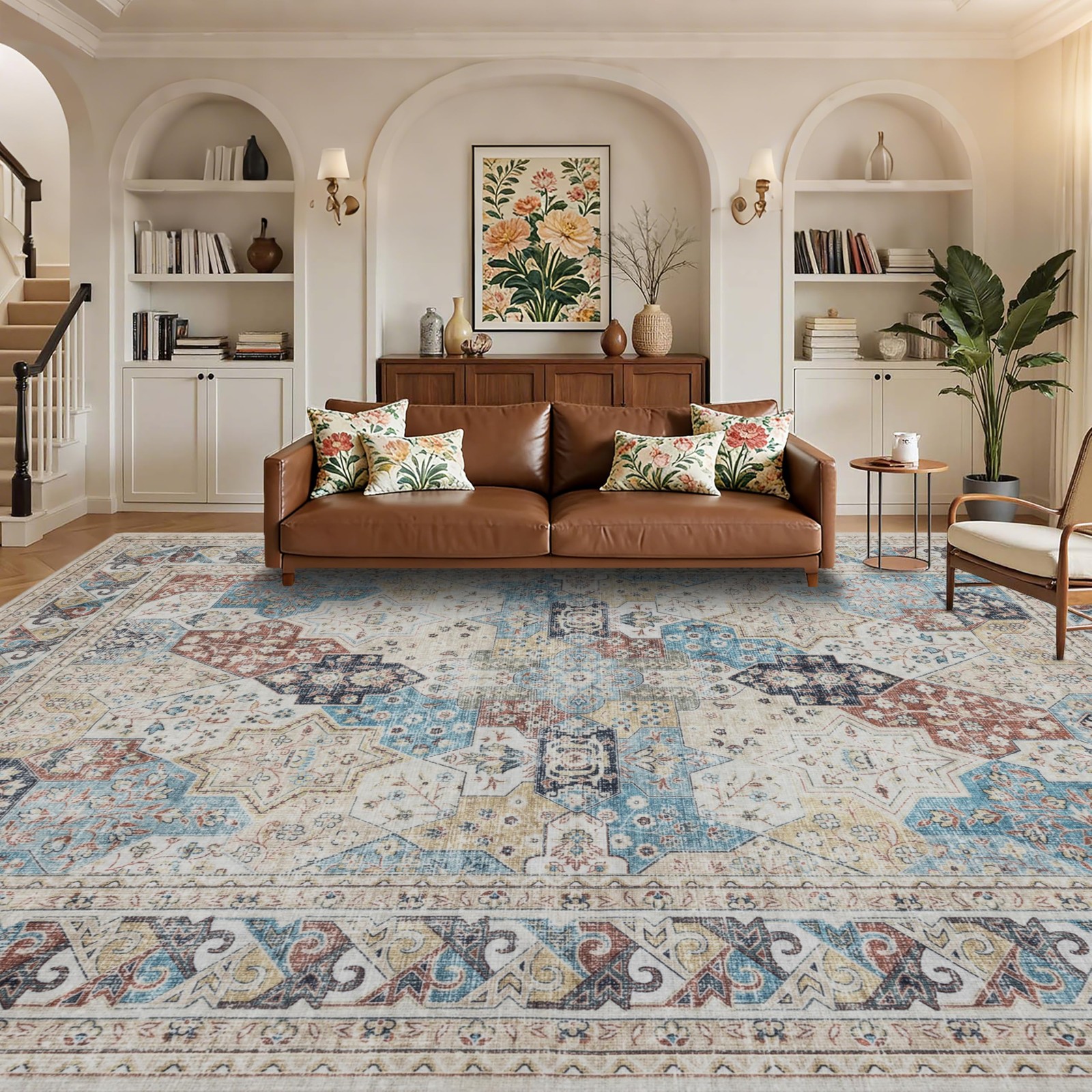 9×12 Moroccan Washable Area Rugs, Oriental Accent Rugs with Non-Slip Backing,…