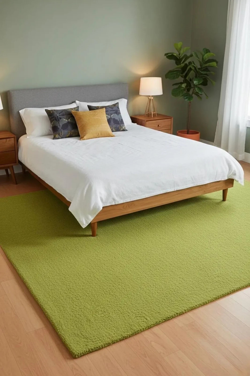 Hand Tufted Wool Area Rug Solid Chartreuse Lime Green Plush Handmade Carpet
