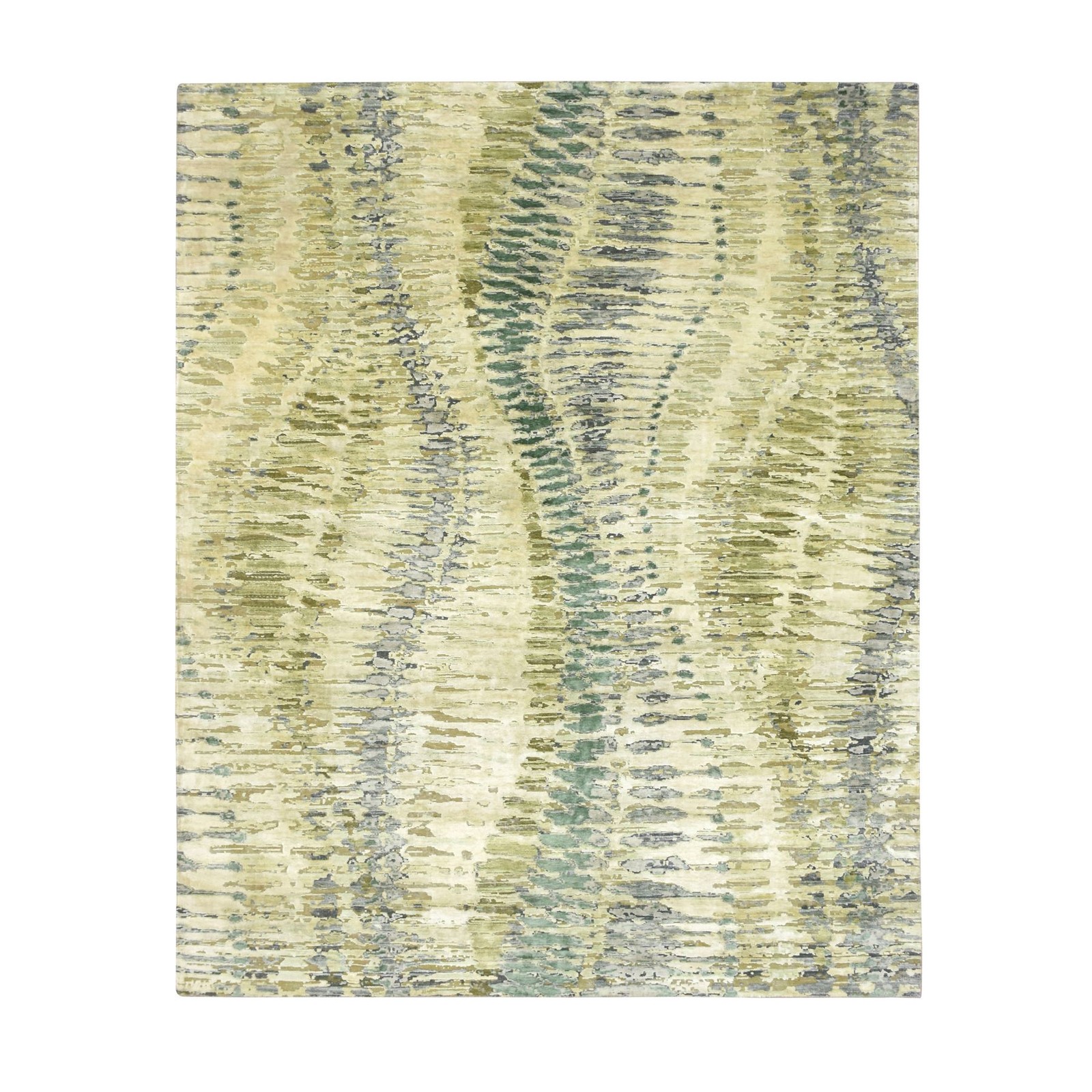 8’x9’10” Green Crocodile Safari Design Silk Hand Knotted Oriental Rug R75725