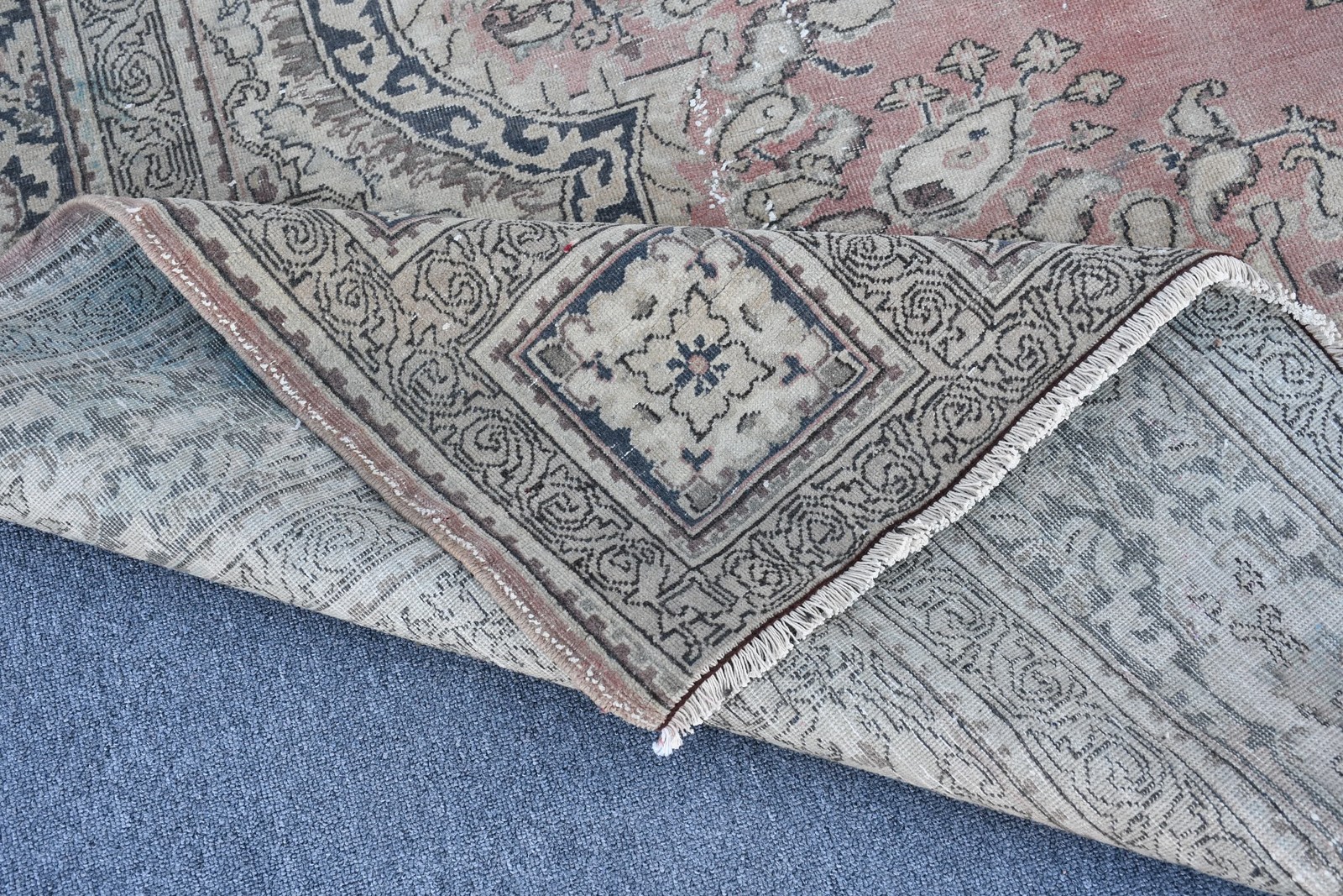 7,7×10,4 ft Rug, Turkish Vintage Rug, Gray Blue Oriental Wool Rug