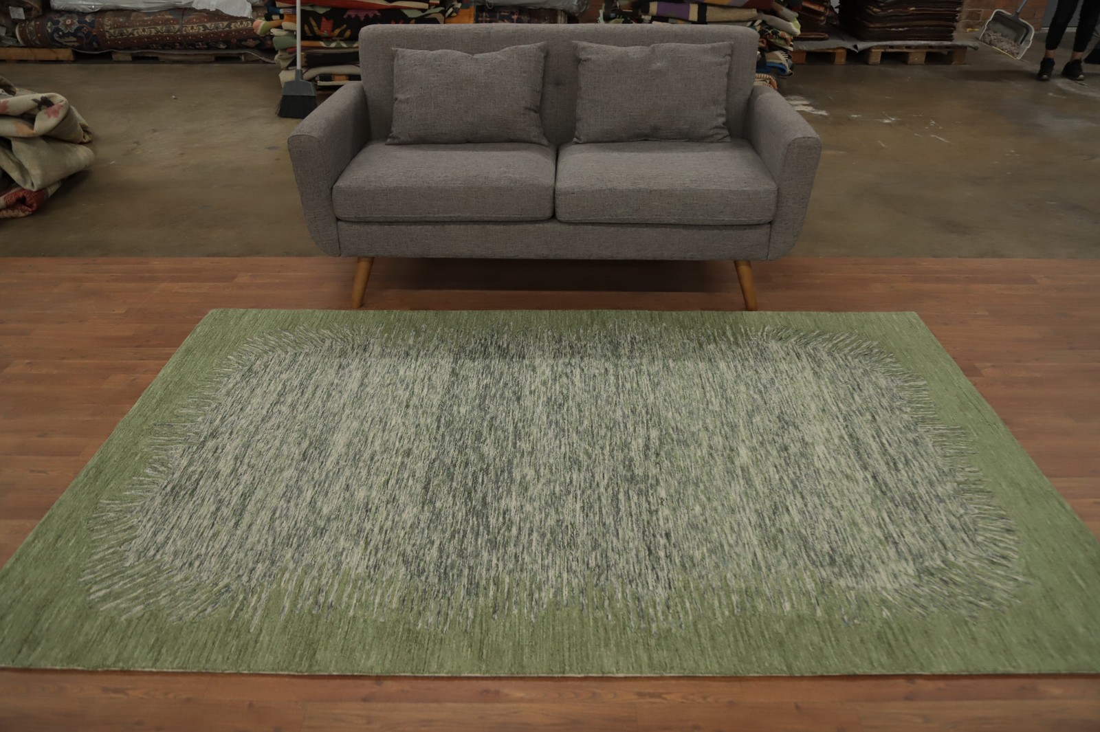 Green Abstract Area Rug 5×8 Flat-weave Wool Oriental for Modern Chic Interiors