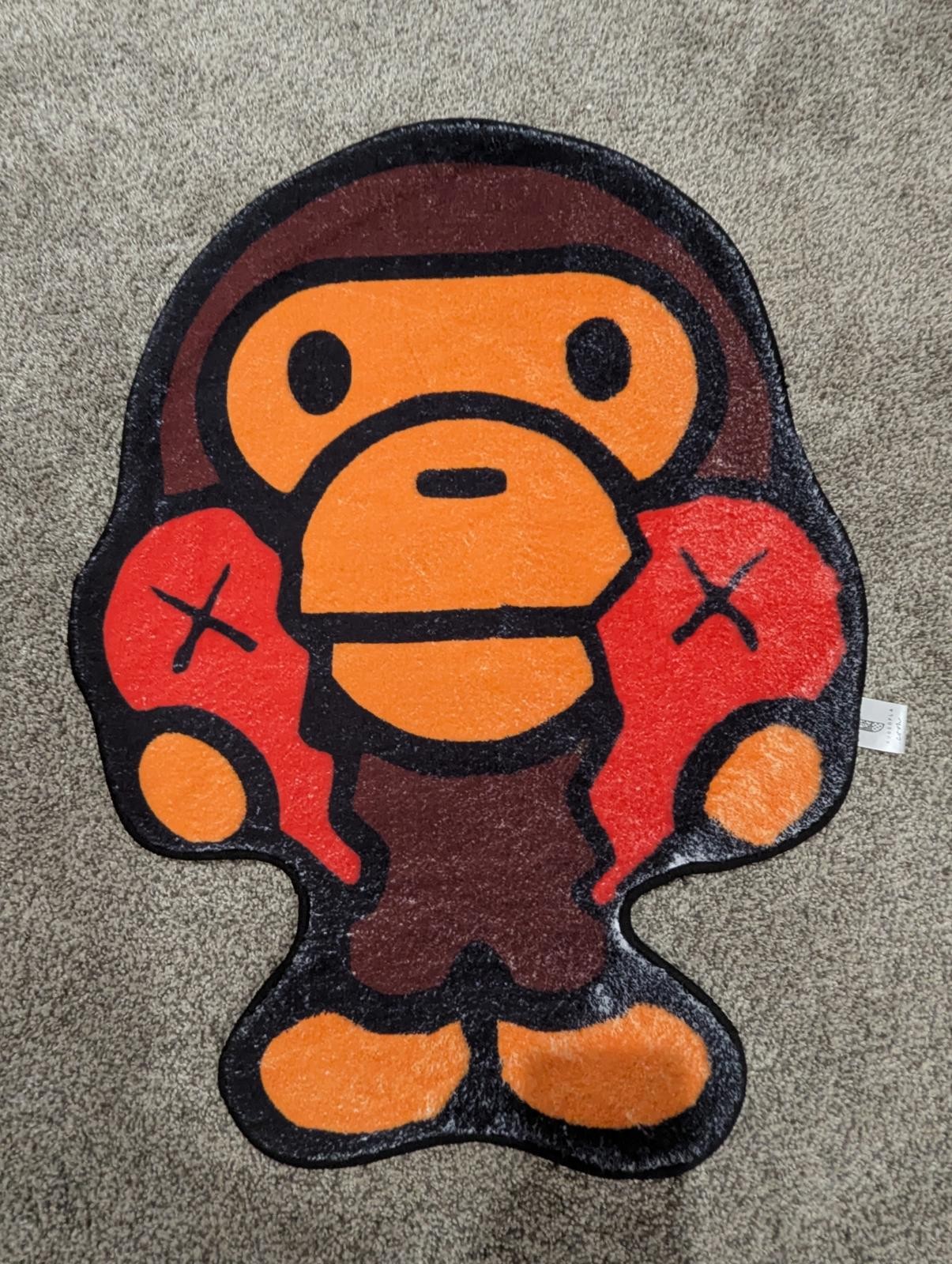 NEW Hypebeast BAPE x KAWS Baby Milo Tufted Rug Ape Monkey 29×25″ Streetwear
