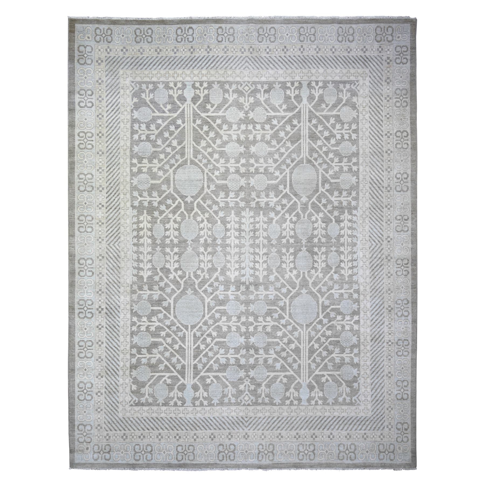 11’2″x14’3″ Gray Washed Out Peshawar Hand Knotted Pure Wool Oversized Rug R73281