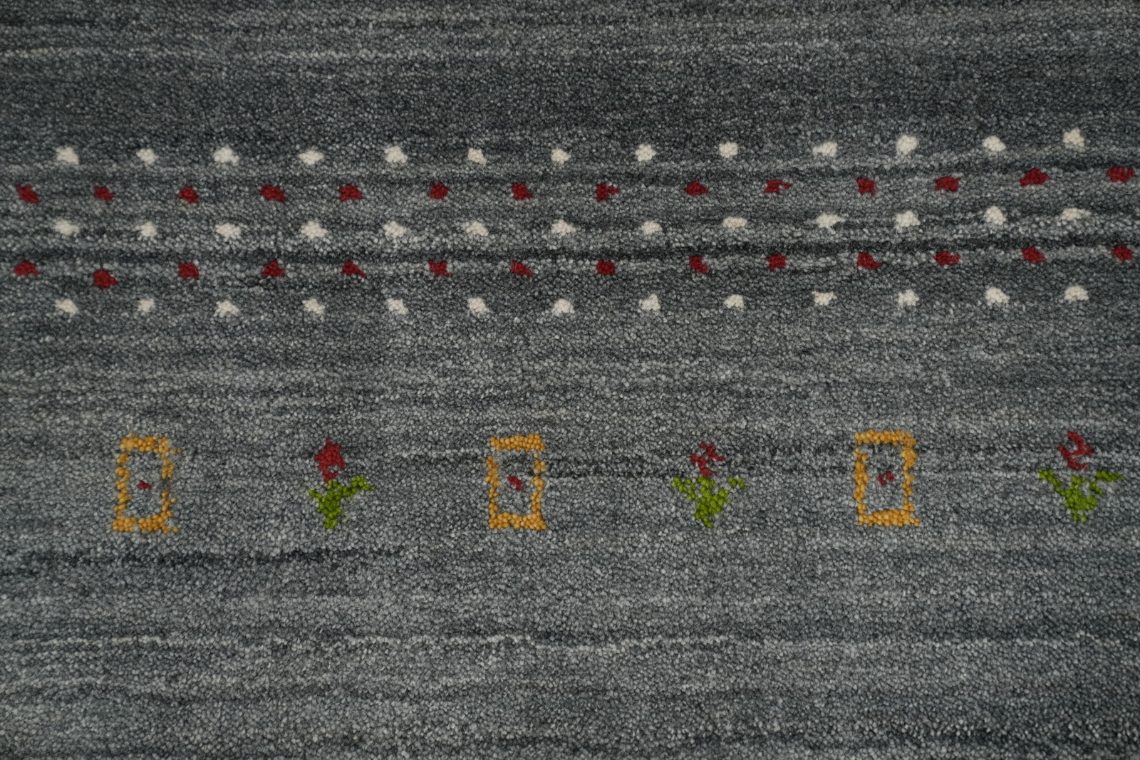 Eye-catching Gabbeh Bedroom Rug Gray Handmade Wool 5×8 ft