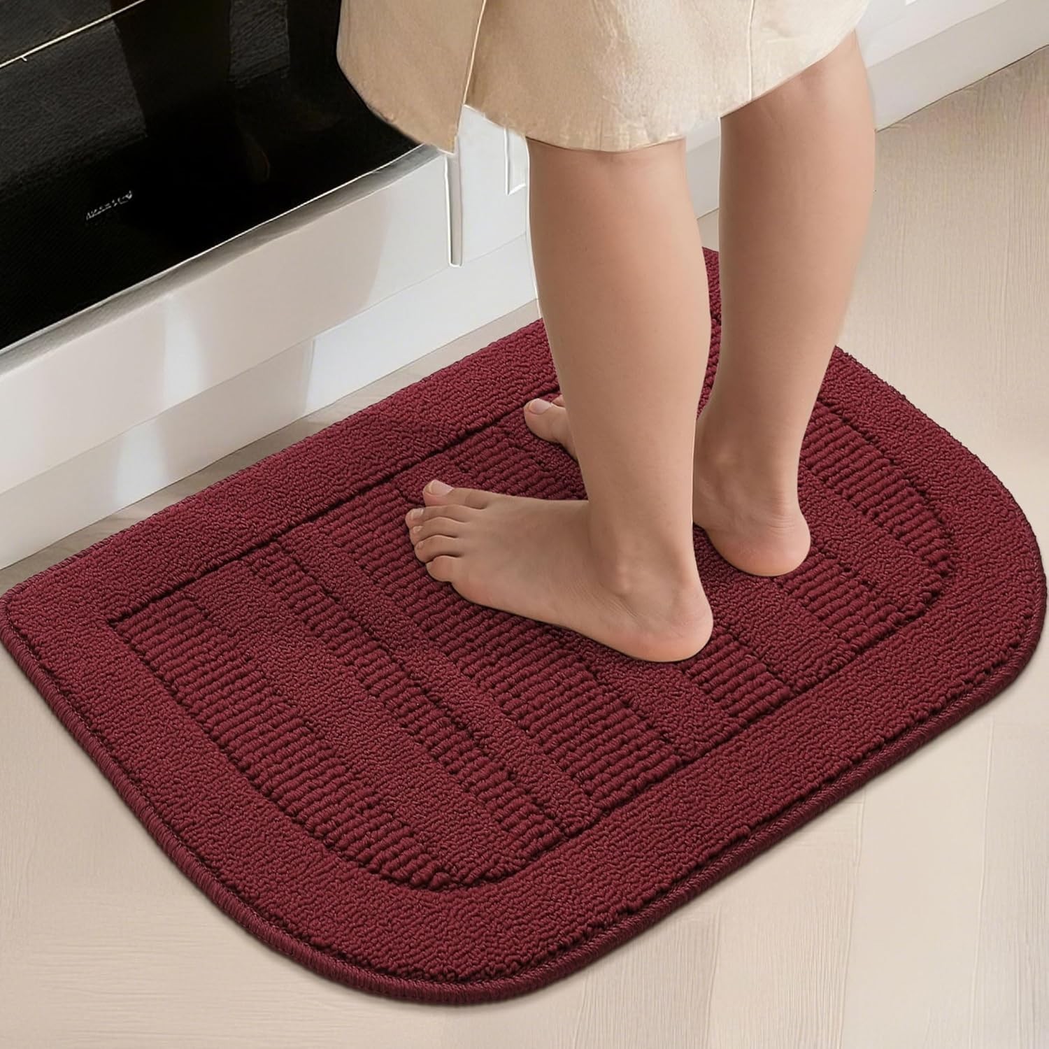 Versatile Semicircular Kitchen Rug – 30×18 Red Non-Slip and Water-Resistant