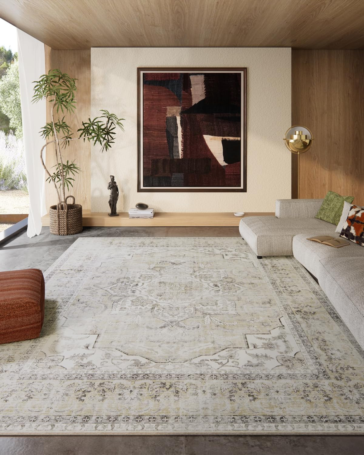 8X10 Area Rugs for Living Room: Washable Rug Non Slip Low Pile Soft Faux Wool No