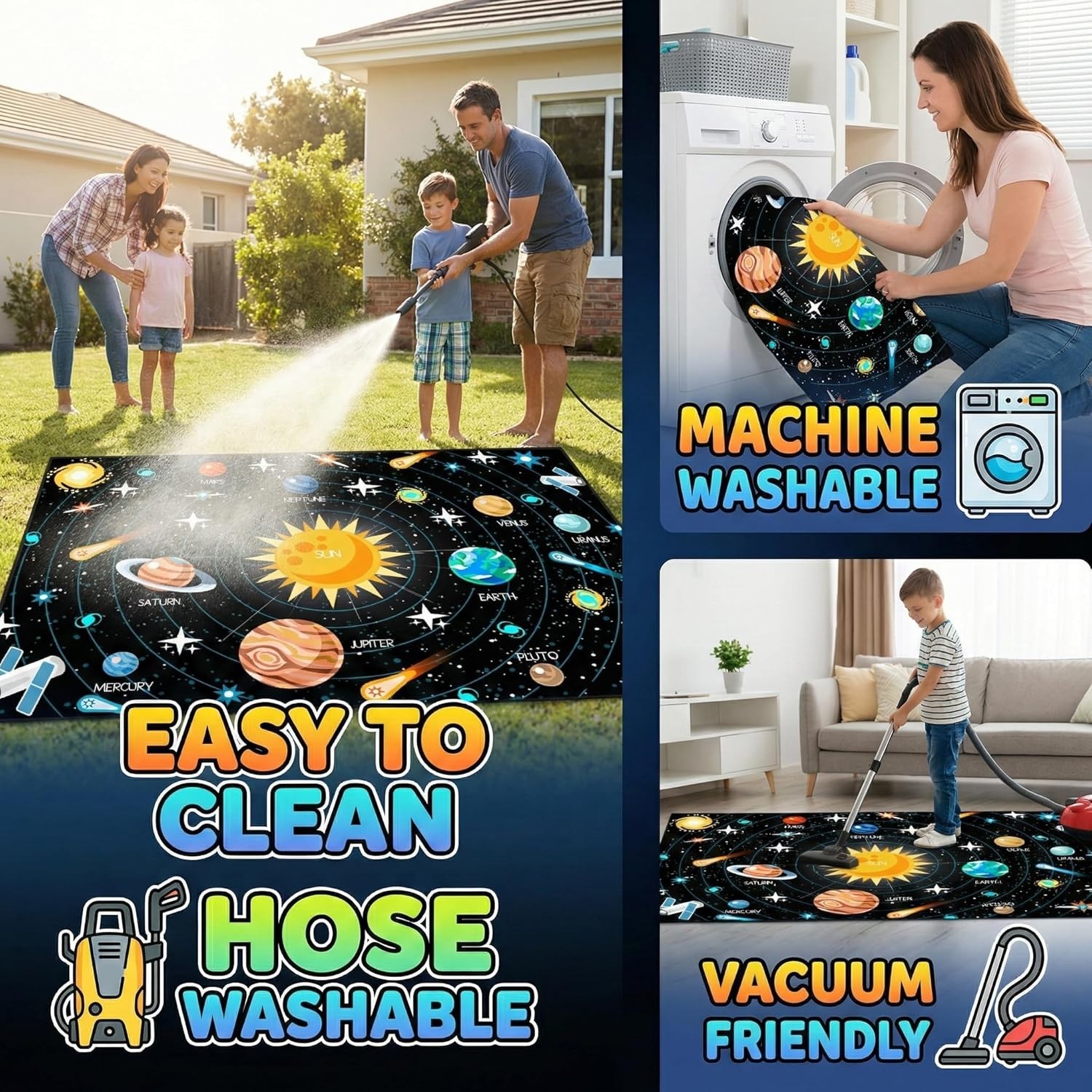 Space Rug Kids Playroom Carpet Educational Planet Solar System 2×3