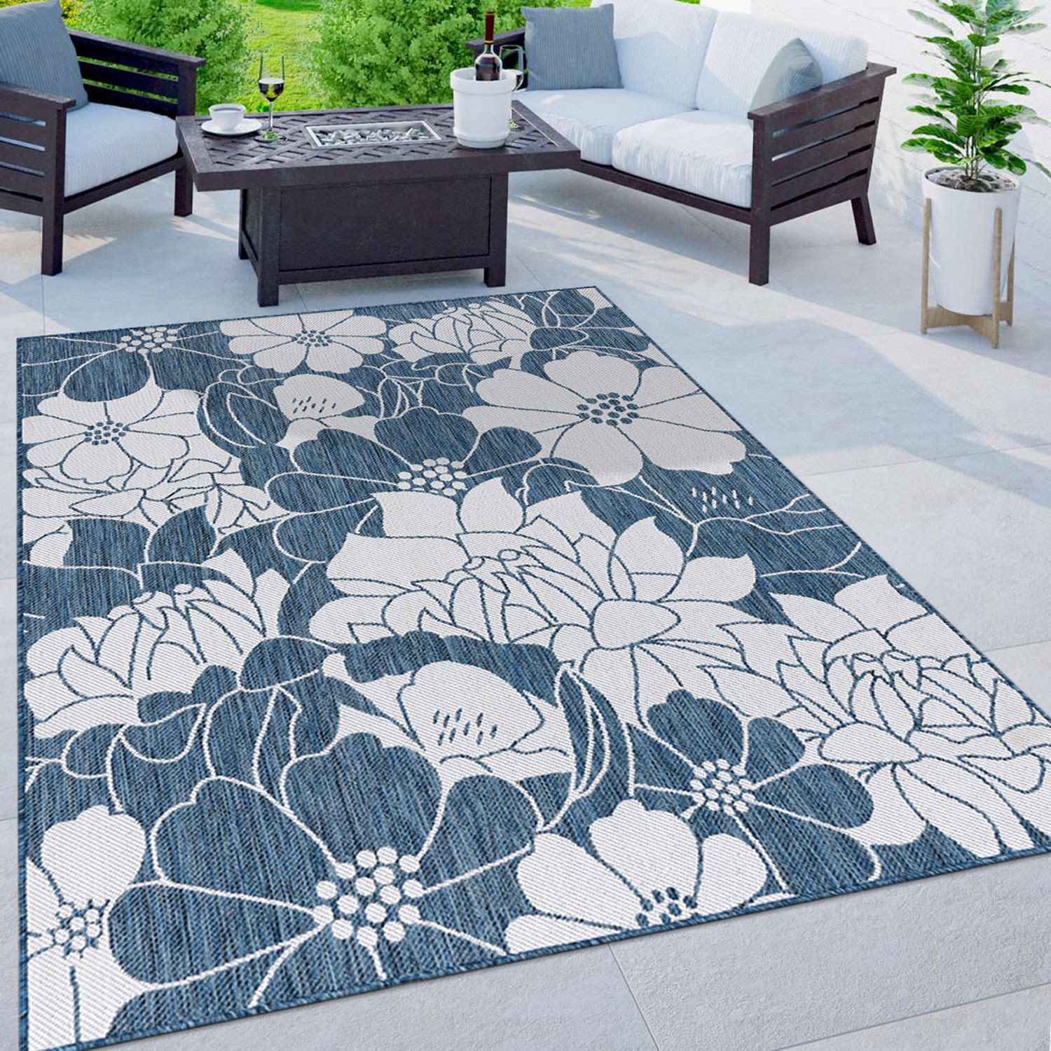 Rugshop Out Door Rugs Modern Floral Flowers Textured Indoor Outdoor Rug Deck Rug